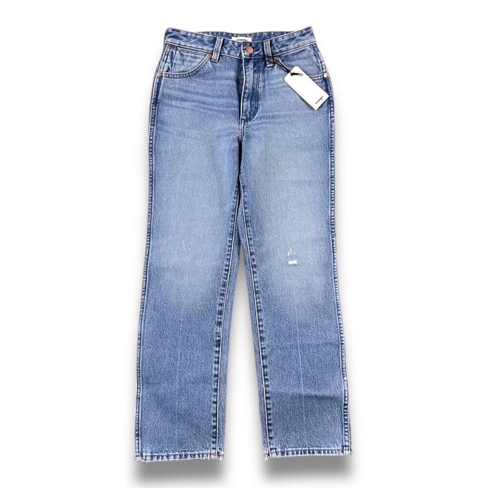 Wrangler Womens Wild West 603 Denim Jean High Rise Straight Distress Blue New - Picture 5 of 6